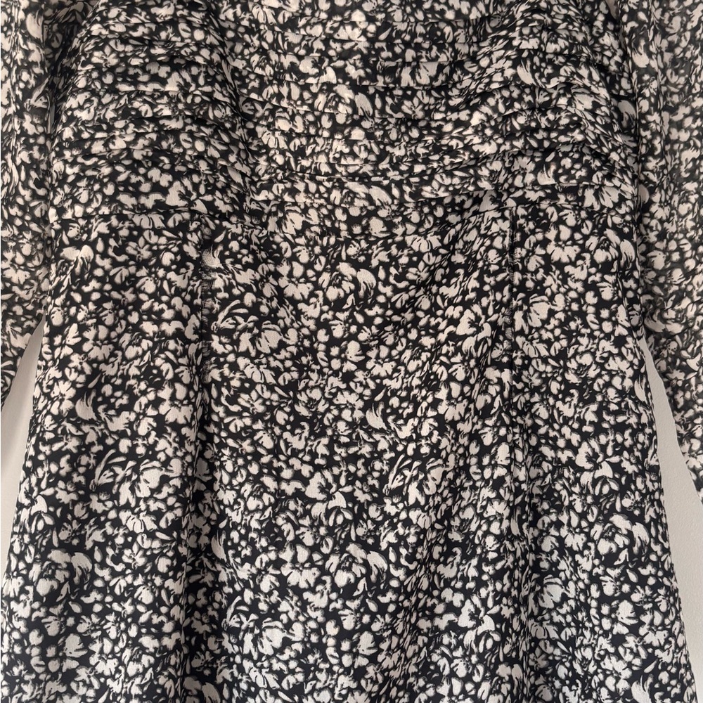 Abercrombie & Fitch Emerson Chiffon Black White Floral Long Sleeve Midi Dress - Picture 5 of 6